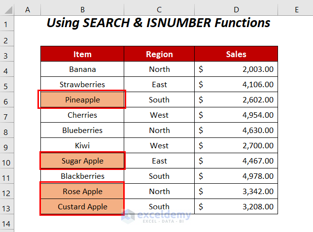 SEARCH & ISNUMBER functions