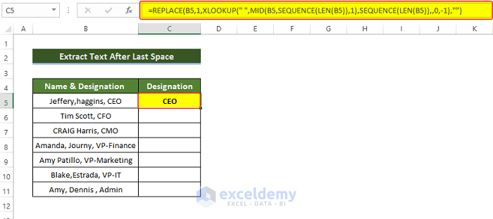 Extract Text After Last Space Utilizing XLookup