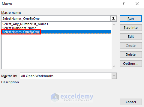 Embed VBA to Select Random Names One by One from a List