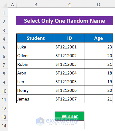 Excel VBA to Select Only One Random Name from a List