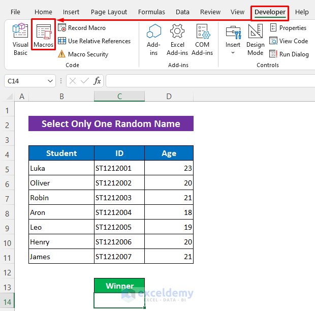 Excel VBA to Select Only One Random Name from a List