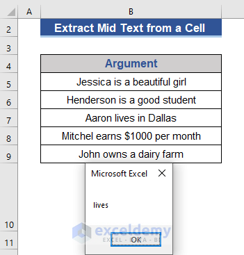 Use VBA Mid Function to Extract Text from the Middle of an Excel Cell