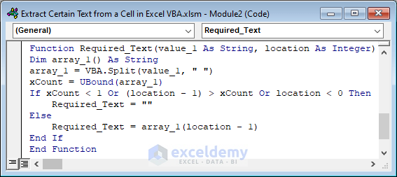 Use a VBA Custom Function to Pick N-th Word from a Text String
