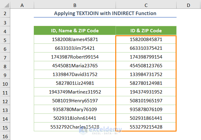 Extract Multiple Numbers from String Excel Using TEXTJOIN Function with INDIRECT Function