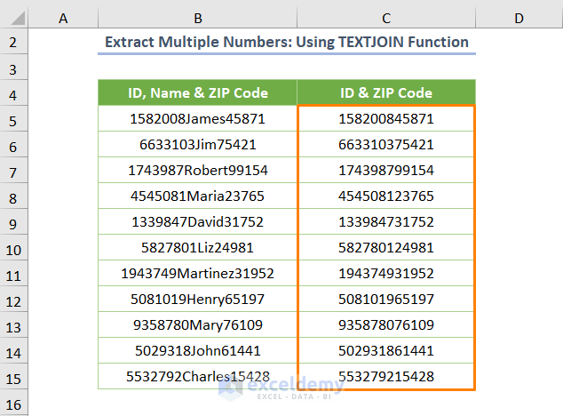 Extract Multiple Numbers from String Excel Using TEXTJOIN Function