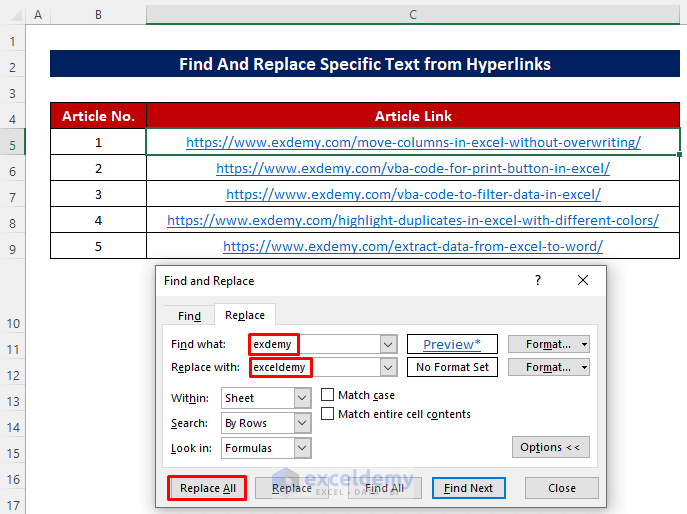 Find And Replace Specific Text from Hyperlinks