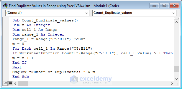 Count Duplicate Values with Excel VBA