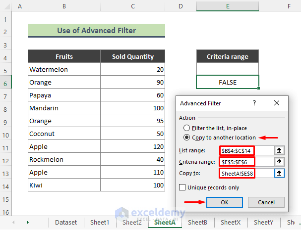 Excel Advanced Filter to Detect Duplicates and Copy to Some Other Sheet