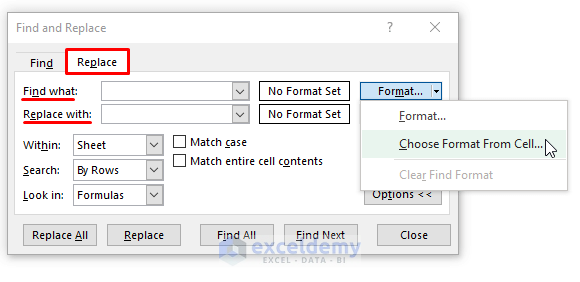 Find and Replace using cell format