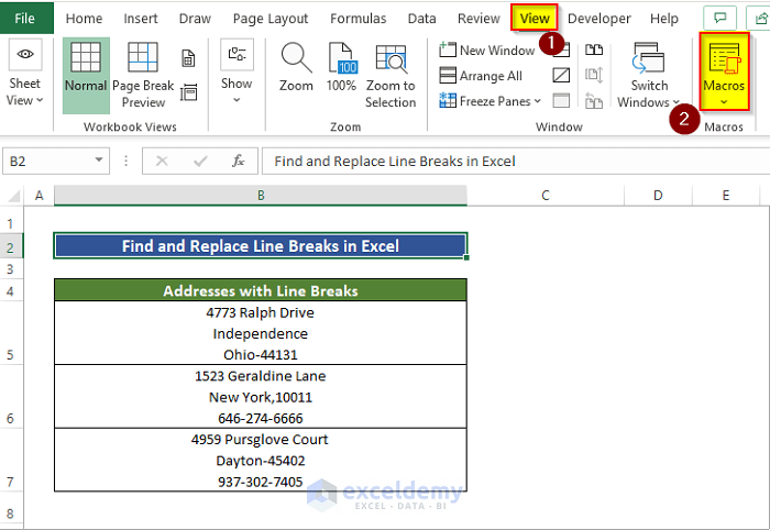 Find and replace line break using VBA macro