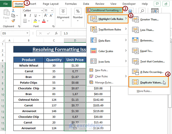 Formatting-Highlight Duplicates in Excel Not Working