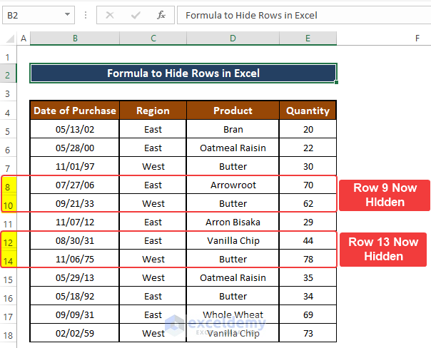 Using Ribbon to Find and Hide Rows