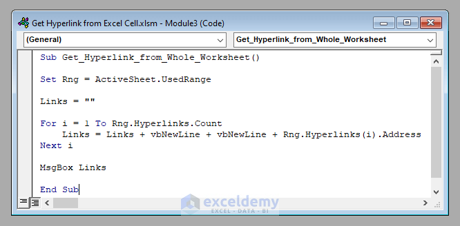 VBA Code to Get Hyperlink From Excel Cell