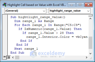 VBA to Highlight a Range of Cells Based on Cell Value
