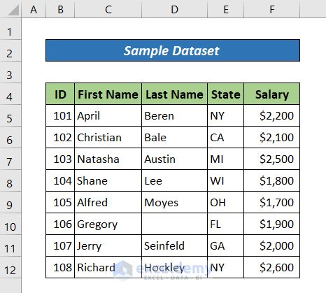 Sample Excel Dataset