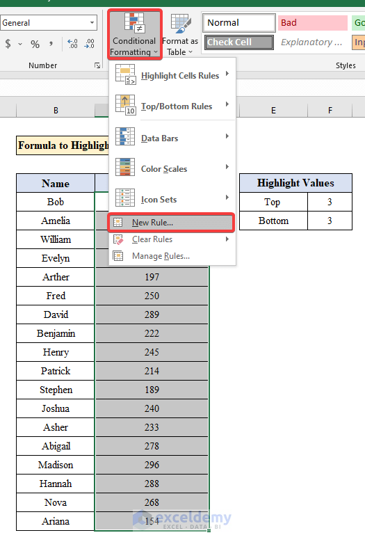 Use a Formula to Highlight from Top to Bottom in Excel