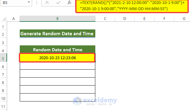 Using TEXT Function to generate random time and date in Excel