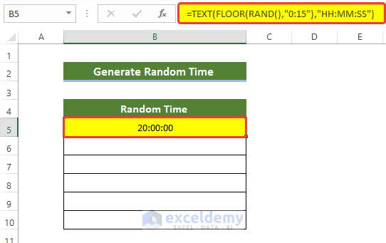 Combining TEXT and FLOOR Functions to Generate Random Time Only in Excel 