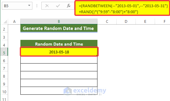 Applying RANDBETWEEN Function to Generate Random Date and Time Together in Excel 