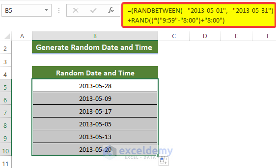 Applying RANDBETWEEN Function to Generate Random Date and Time Together in Excel