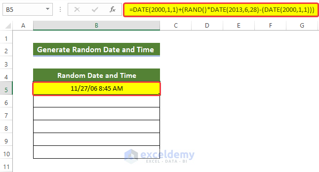 Combine DATE with RAND Function to Generate Random Date and Time Together in Excel