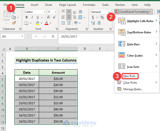 SUMPRODUCT and COUNTIF Functions to Highlight Duplicates in Two Columns