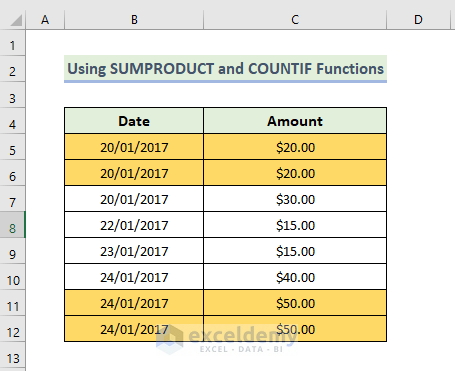SUMPRODUCT and COUNTIF Functions to Highlight Duplicates in Two Columns