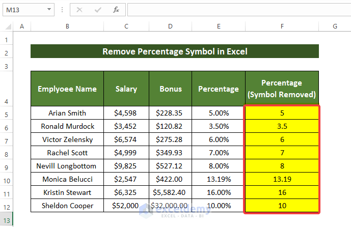 Using Formula to Remove Percentage Symbol in Excel