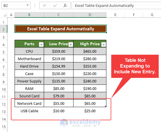 Make an Excel Table Expand Automatically Using AutoCorrect Option