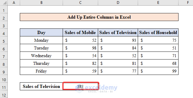 Add Up Entire Columns in Excel
