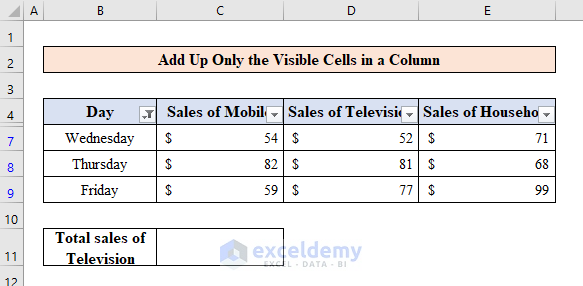 Add Up Only the Visible Cells in a Column