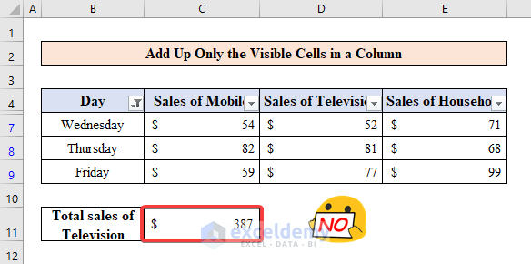 Add Up Only the Visible Cells in a Column