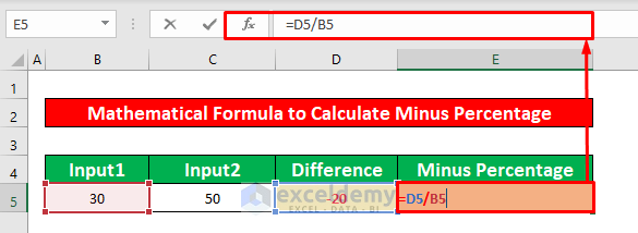 Use Mathematical Formula to Calculate Minus Percentage in Excel