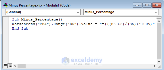 Run a VBA Code to Calculate Minus Percentage in Excel