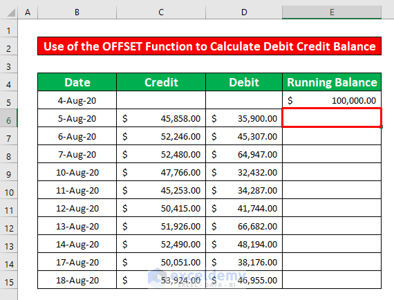 Use of the OFFSET Function to Calculate Debit Credit Running Balance in Excel