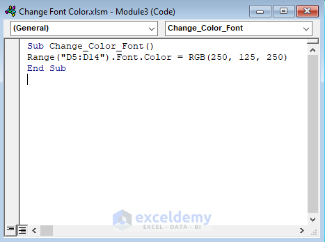 Use the RGB Color Code in VBA Code to Change Font Color in Excel