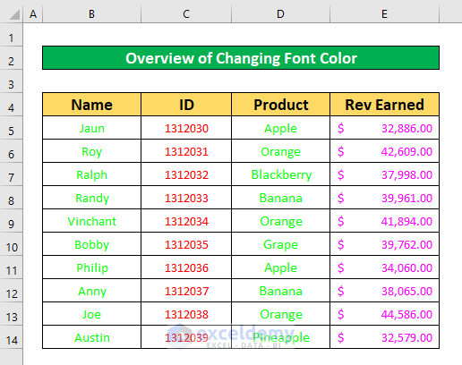 vba code to change font color