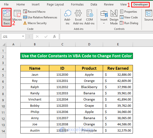 Use Color Constants in VBA Code to Change Font Color in Excel