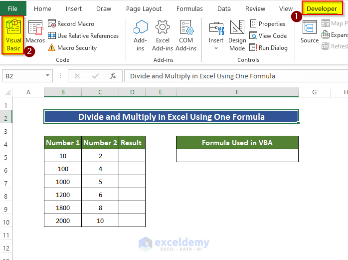 Embedding VBA Macro to Divide and Multiply in Excel