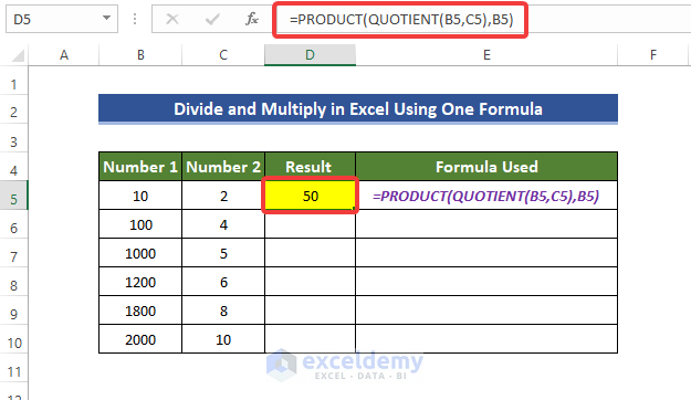Combine QUOTIENT with PRODUCT Function in One Excel Formula