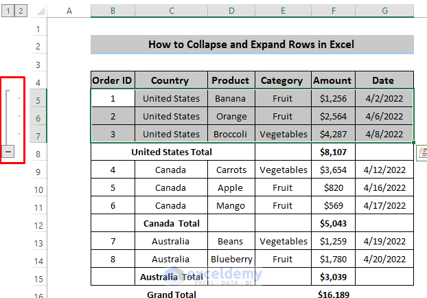 Expand and Collapse Rows in Excel