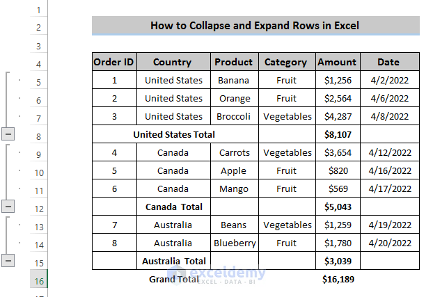 Expand and Collapse Rows in Excel