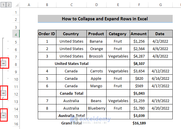 Expand and Collapse Rows in Excel