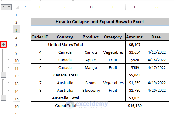 Expand Rows in Excel