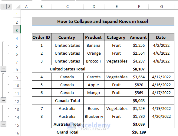 Expand Rows in Excel