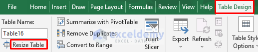 How to extend table in Excel