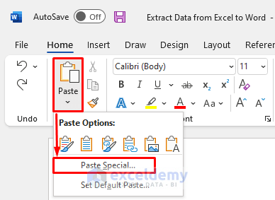 Use Paste Special to Extract Data from Excel to Word