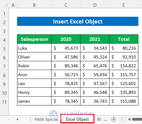 Insert Excel Object to Extract Data from Excel to Word