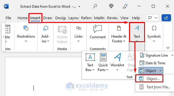 Insert Excel Object to Extract Data from Excel to Word