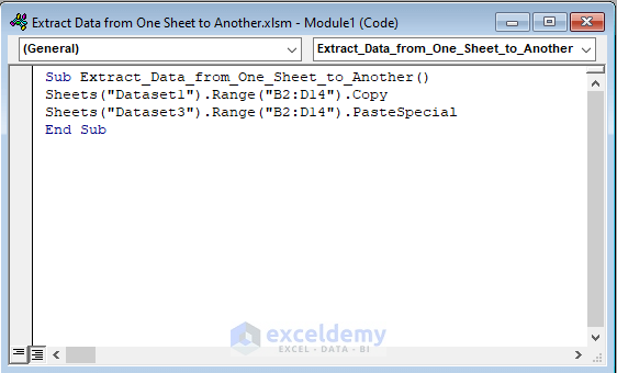 how to extract data from one sheet to another in excel using vba